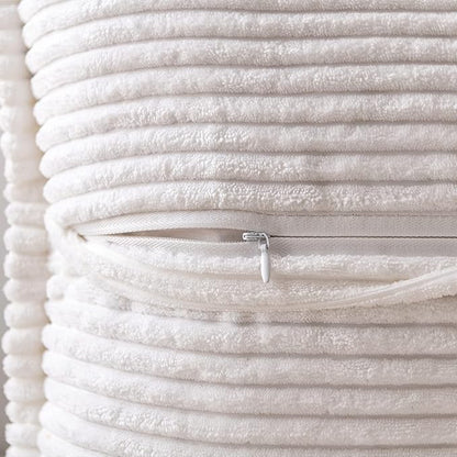 MIULEE Decorative Euro Sham Throw Pillow Covers for Couch Bed Livingroom 24x24 Inch Set of 2 White Boho Accent Throw Pllows Broadside Striped Patchwork Soft Corduroy Pillowcases