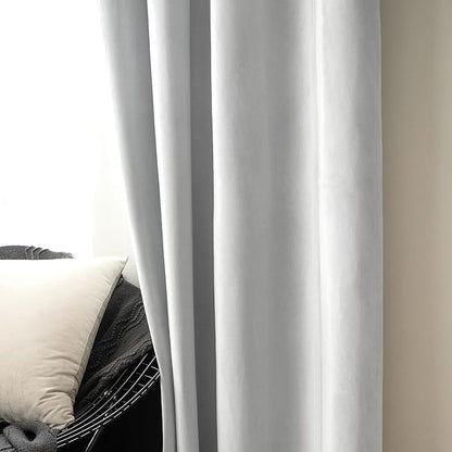 MIULEE 2 Pieces Greyish White Velvet Curtains Exquisite & Elegant Grommet Thermal Soundproof Room Darkening Light Blocking Curtains/Drapes for Living Room Bedroom 52 x 63 Inch