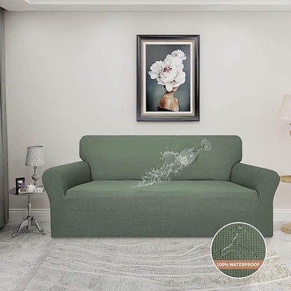 Easy-Going 100% Waterproof Couch Cover, Dual Waterproof Sofa Cover, Stretch Jacquard Sofa Slipcover, Leakproof Furniture Protector for Kids, Pets, Dog and Cat (Sofa, Grayish Green)