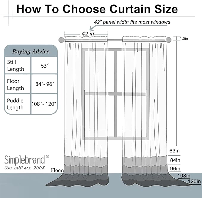 Simplebrand Ivory Sheer Curtains 108 Inches Long, Extra Long Rod Pocket Solid Color Window Sheer Curtain Panels, Elegant Curtains & Drapes for Living Room, Bedroom 2 Panels (Ivory, 42" W x 108" L)