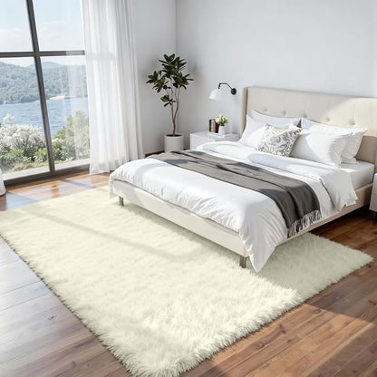 8x10 Area Rugs for Living Room Rug: Soft Fluffy Shag Cream White Rugs for Bedroom, Non-Slip Large Fuzzy Plush Rug Indoor Floor Carpet for Nursery Kids Boys Girl Room, Dorm, Playroom, Modern Home Decor