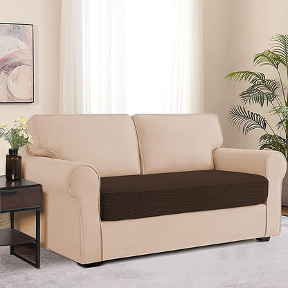Water-Repellent Sofa Cushion Slipcovers Stretch Camper Dinette Cushion Covers Furniture Protector for Sofa Seat with Elastic Bottom (Loveseat Cushion, Chocolate)