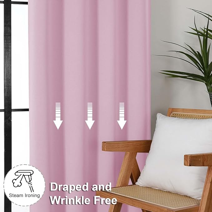 Simplebrand Ava Pink Short Blackout Curtains for Bedroom 54 Inches Long 2 Panels Set, Solid Thermal Insulated, Energy Saving Window Treatment Curtains Blackout Drapes, W40 x L54 Inch, Pink