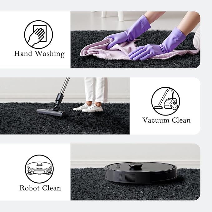Rugs for Living Room 6x9, Alfombras para Salas Shag Large Plush Soft Area Rug, Shaggy Carpets for Bedroom, Kids Boys Girls Home Decor Aesthetic(Black, 6 x 9 Feet)