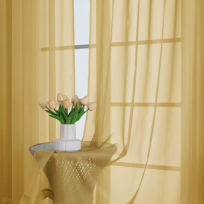 Chyhomenyc Gold Sheer Curtains 84 Inches Long 2 Panels, Light Filtering Gold Curtains for Living Room, Soft Gentle Voile Rod Pocket Bedroom Window Drapes, 59Wx84L Inch, 2PCS