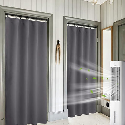 RYB HOME 2 Panels Blackout Doorway Curtains, Thermal Insulated Privacy Rod Pocket Easy Installation Drapes for Living Room Bedroom Dining Room, Width 34 by Length 80, Grey