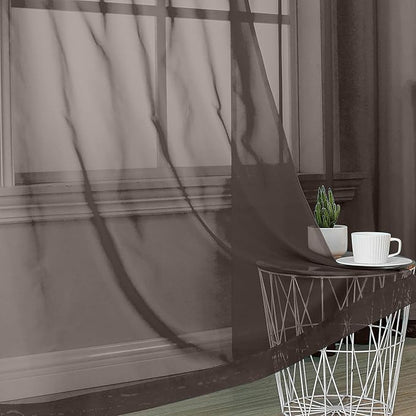 OVZME Chocolate Brown Sheer Curtains 84 Inches Long 2 Panels, Light Filtering Sheer Curtains for Living Room Bedroom, Rod Pocket Sheer Brown Drapes Window Treatments, Each 42Wx84L