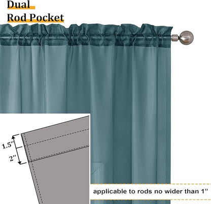 Aiyufeng Dusty Blue Sheer Curtains 45 inches Long, Short Kitchen Window Treatment Solid Sheers Cafe Curtains Bathroom Voile Half Window Curtains 2 Panels, Rod Pocket, 42" Wx45 L