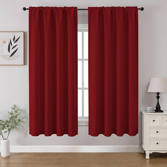 CUCRAF Red Blackout Curtains 54 inch Length 2 Panels Set, Rod Pocket Room Darkening Drapes for Bedroom Living Room, Insulated Thermal Light Blocking Window Curtain (W52 x L54 Inch)