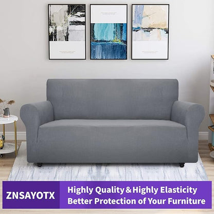 ZNSAYOTX Super Stretch Couch Cover (72"-92") Universal Sofa Covers with Elastic Bottom, Dog Cat Pets Friendly Washable Furniture Protector Fitted Sofa Slipcovers Stay in Place (Light Grey, Sofa)