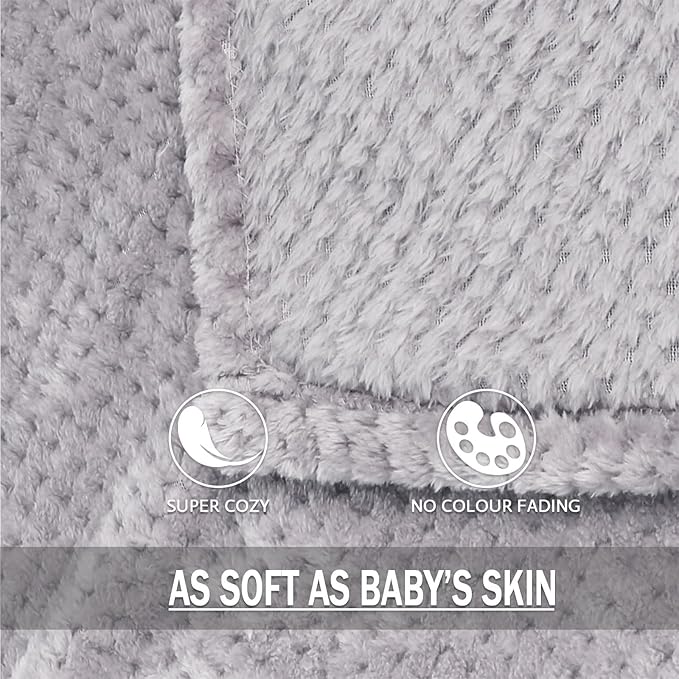Exclusivo Mezcla Fleece Bed Blanket Queen Size, Super Soft and Warm Blankets for Couch, Sofa and Bed Waffle Textured, Cozy, Fuzzy and Lightweight (Light Grey, 90x90 Inches)