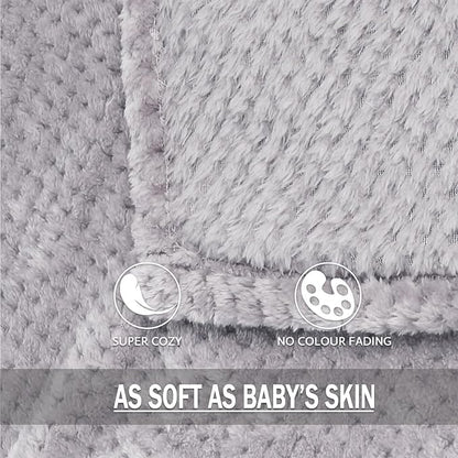 Exclusivo Mezcla Fleece Bed Blanket Queen Size, Super Soft and Warm Blankets for Couch, Sofa and Bed Waffle Textured, Cozy, Fuzzy and Lightweight (Light Grey, 90x90 Inches)