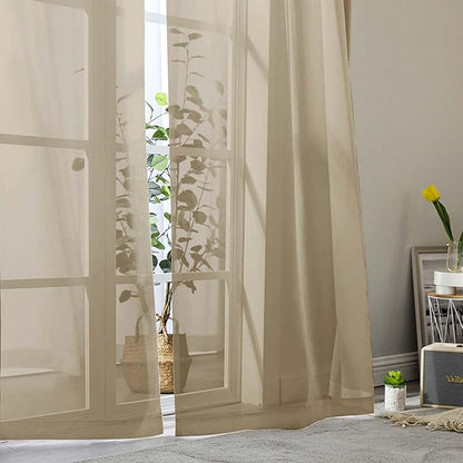 Taupe Sheer Curtains for Bedroom Living Room 45 Inch Length 2 Panels, Soft Airy Light Filtering Small Kitchen Window Curtains, Rod Pocket Short Curtain Drapes, Taupe, 42" Wx45 L Inches