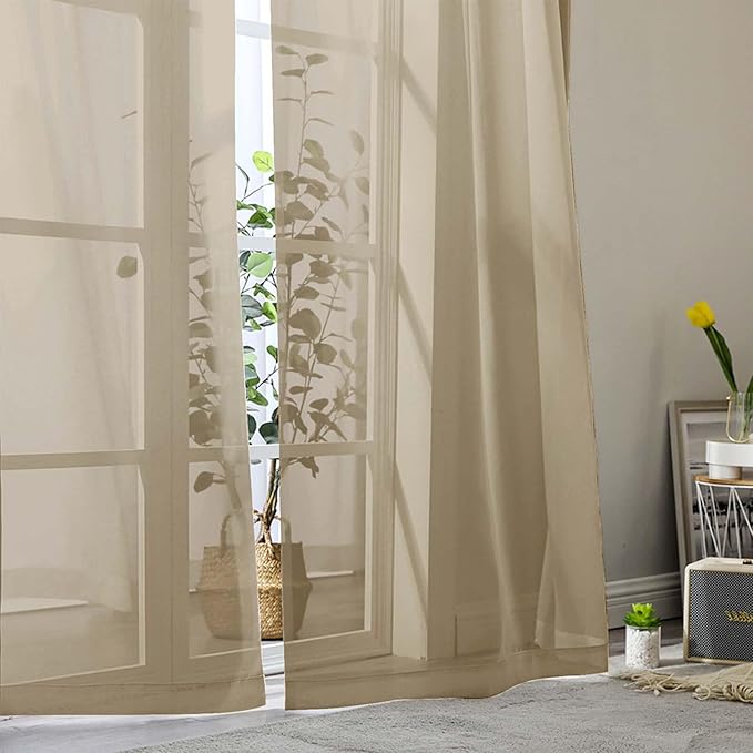 Extra Long Sheer Taupe Curtains for Bedroom Living Room 120 Inches Long 2 Panels Set, Solid Soft Light Filtering Rod Pocket Sheer Window Curtains, Taupe, Each 42" Wx120 L Inch