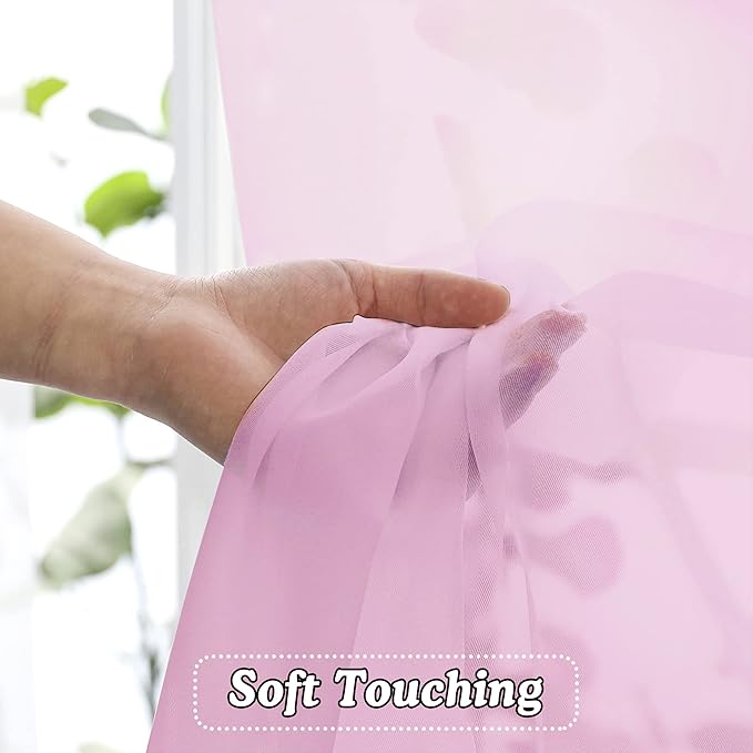 OVZME Light Pink Sheer Curtains 108 Inches Long, Light Filtering Semi Transparent Lightweight Voile Rod Pocket Window Curtains for Bedroom, Living Room, W42 x L108, Set of 2 Drape Panels