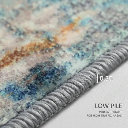 Runner Rug for Kitchen Hallways Runner Rug Non Slip 2'6''x8' Washable Blue Long Runner Rugs with Rubber Backing Soft Abstract Carpet Runner for Entryway, Kitchen, Bedroom, Bathroom