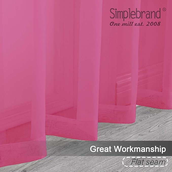 Simplebrand Hot Pink Sheer Curtains 63 Inch Length 2 Panels, Rod Pocket Solid Color Window Sheer Curtain Panels, Elegant Curtains & Drapes for Living Room, Bedroom 2 Panels (Ivory, 42" W x 63" L)