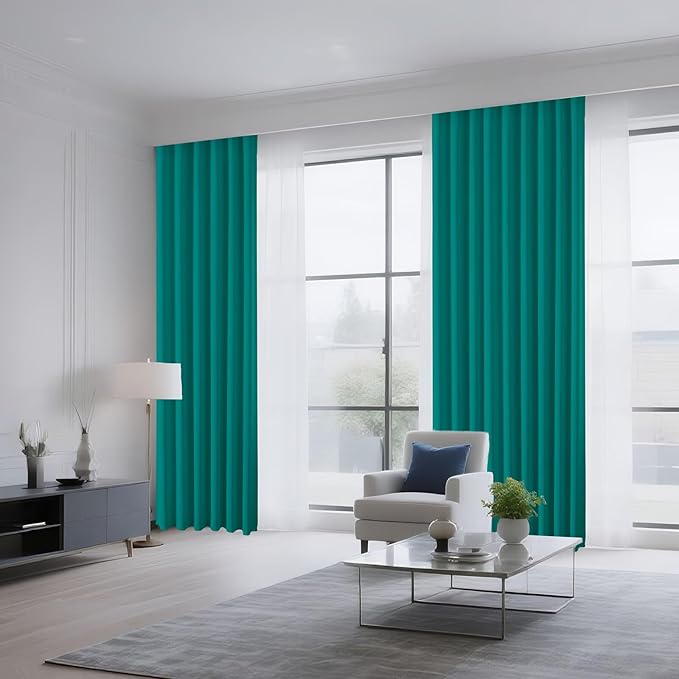 CUCRAF Turquoise Blackout Curtains 96 inch Length 2 Panels Set, Rod Pocket Room Darkening Drapes for Bedroom Living Room, Insulated Thermal Light Blocking Window Curtain (W52 x L96 Inch)