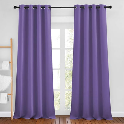NICETOWN Blackout Curtains 90 inch Length - Triple Weave Energy Saving Sound Reducing Thermal Insulated Solid Grommet Blackout Drapes for Bedroom/Living Room (1 Pair, W46 x L90, Lilac Purple)