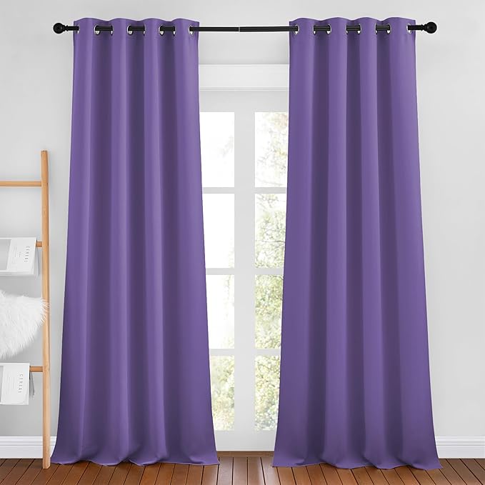 NICETOWN Lilac Purple Curtains 96 inches Long, Grommet Thermal Insulated Blackout Curtains Privacy Window Treatments for Boys Room/Living Room, W46 x L96, 2 Panels