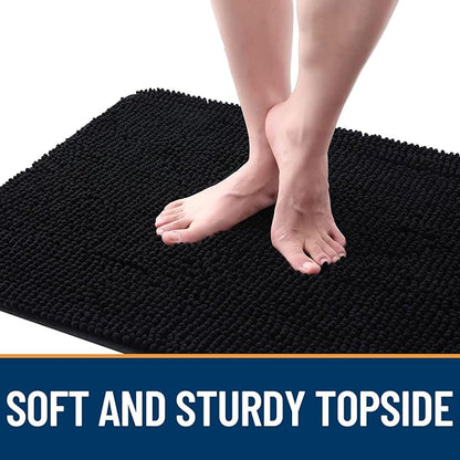 OLANLY Dog Door Mat for Muddy Paws 59x20, Absorbs Moisture and Dirt, Absorbent Non-Slip Washable Doormat, Quick Dry Chenille Mud Mat for Dogs, Entry Indoor Entryway Carpet for Inside Floor, Black