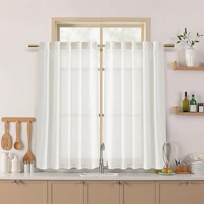 Nanspring 54 Inch Linen Curtains for Living Room Bedroom Semi Sheer Light Filtering Curtains Panels Back Tab and Rod Pocket Coastal Decor Neutral Curtain Drapes, 2 Panels 40 x 54 Inch