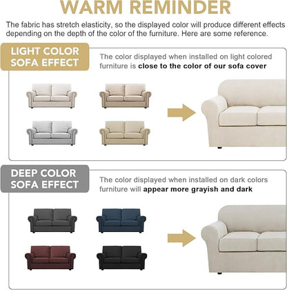 H.VERSAILTEX 3 Piece Stretch Sofa Covers for 2 Cushion Loveseat Couch Covers for Living Room Sofa Slipcovers (Base Cover Plus 2 Seat Cushion Covers) Thicker Jacquard Fabric(Medium Sofa, Ivory)