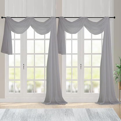 Chyhomenyc Sheer Window Curtain Panels 144 Inches Length 2 Pack, Long Elegant Voile Window Scarf Drapes Backdrop for Canopy Bed/Wedding/Living Room, 42Wx144L inches, Charcoal Grey