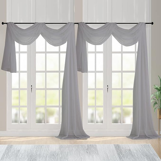Chyhomenyc Sheer Window Curtain Panels 144 Inches Length 2 Pack, Long Elegant Voile Window Scarf Drapes Backdrop for Canopy Bed/Wedding/Living Room, 42Wx144L inches, Charcoal Grey