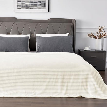 BEDELITE Fleece Blanket Full Size – 3D Ribbed Jacquard Soft and Warm Decorative Fuzzy Blankets – Cozy, Fluffy, Plush Lightweight Throw Blankets for Couch, Bed, Sofa(Cream, 84x90 inches)