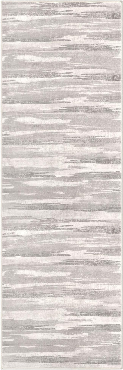 Lansny Modern Abstract Runner Rug 2x6, Neutral Light Beige and Grey Washable Kitchen Runner Non-Slip Soft Hallway Rug Runner Thin Print Faux Wool Carpet for Entryway Bedroom Laundry Room Indoor