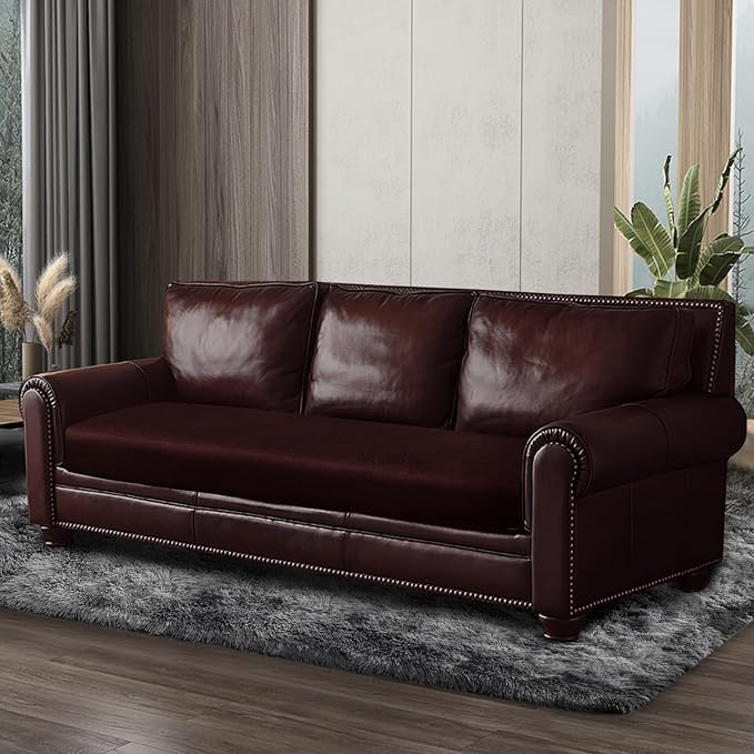 Leather Look Couch Cushion Covers Sofa Seat Slipcovers Sets Couches Furniture Protector for Sectional Armchair Loveseat Pets Kids Stretch Spandex Fabric (1 Cushion Sofa, Burgundy)