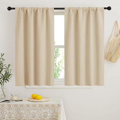 RYB HOME Short Curtains for Bedroom, Room Darkening Insulated Summer Heat Light UV Blocking Energy Saving Drapes for Nursery, Width 34 by Length 48, Biscotti Beige, Set of 2