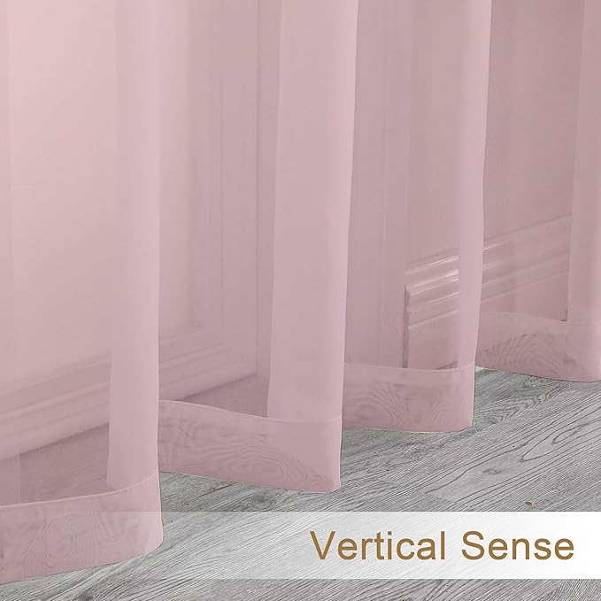 Chyhomenyc Sheer Curtains 63 Inch Length 2 Panels, Light Filtering Rod Pocket Window Sheer Curtain Drapes for Bedroom Living Room, 42Wx63L, 2 Panels, Blush Pink
