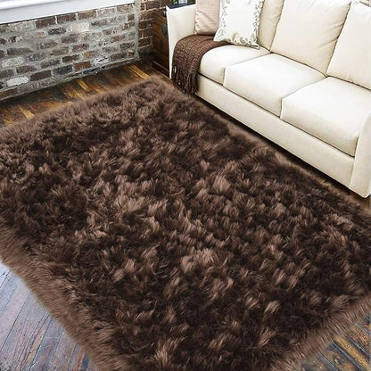 LOCHAS Soft Fluffy Faux Fur Rugs for Bedroom Bedside Rug 3x5 Feet, Washable, Furry Sheepskin Area Rug for Living Room Girls Room, Luxury Shag Carpet Home Decor, Brown