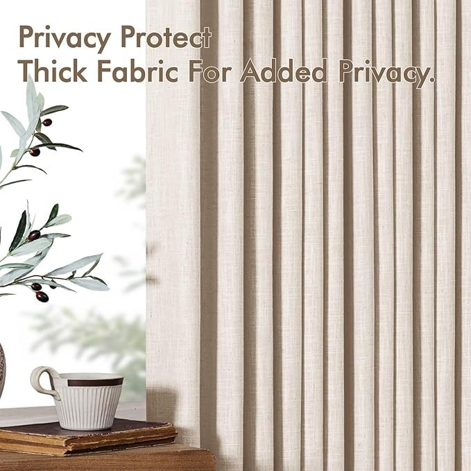 MIULEE Pinch Pleated Thick Linen Curtains 96 Inches Long 2 Panels for Living Room Bedroom, Memory Trained Pleat Drapes Light Filtering Cream Ivory Semi Sheer Window Curtains Hooks Rings Back Tab