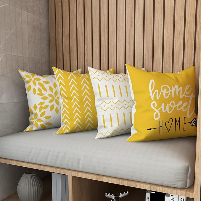 YCOLL Pillow Covers 18x18 Set of 4, Modern Sofa Throw Pillow Cover, Decorative Home Outdoor Linen Fabric Geometric Pillow Case for Couch Bed Car, Yellow