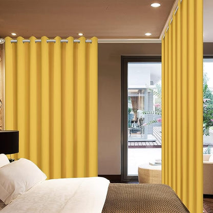 Yakamok Extra Wide Blackout Curtain for Sliding Glass Door, Grommet Thermal Insulated Room Divider Curtain 100W x 84L inch, Room Darkening Patio Curtain,8.3ft Wide x 7ft Tall, 1 Panel,Mustard Yellow