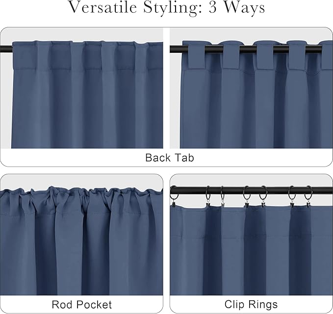 PONY DANCE Window Curtains 54 inches Long - Bedroom Drapes Set for Home Decoration All Season Modern Design Panels Match with Draperies, W 42 by L 54 Inches, Blue Haze, Set of 2