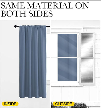 NICETOWN Blackout Curtains for Living Curtains, Triple Weave Home Decoration Thermal Insulated Solid Blackout Curtains & Drapes for Nursery (Stone Blue, Set of 2, 42-inch x 63-inch)