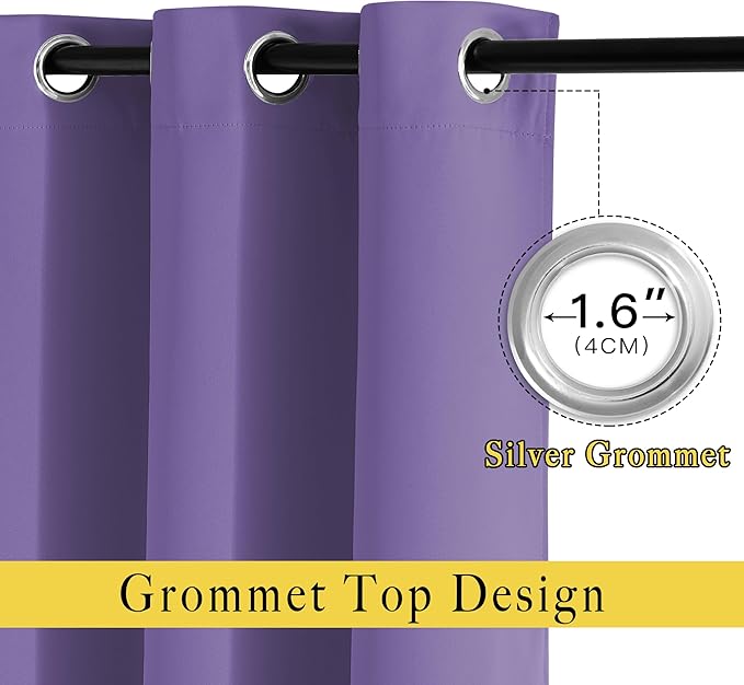 NICETOWN Bedroom Blackout Curtains and Drapes - Window Treatment Thermal Insulated Solid Grommet Blackout Draperies for Bedroom/Living Room (Lilac Purple, Set of 2, 80 by 84 Inch)