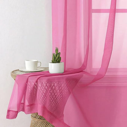 Aiyufeng Hot Pink Sheer Curtains 84 Inches Long 2 Panels Set for Living Room, Light Filtering Window Sheer Drapes for Bedroom, Each 42" W x 84" L