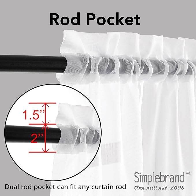 Simplebrand White Sheer Curtains, 84" Length, 2 Panels Set - Light Filtering, Rod Pocket Window Curtains for Bedroom (White, 42" W x 84" L)