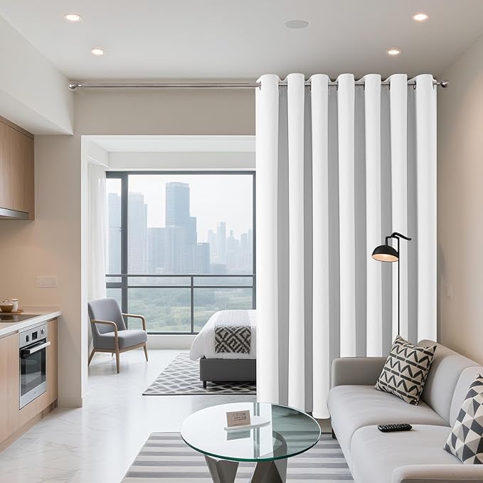 Joydeco Blackout Patio Sliding Door Curtains 84 Inches Long, Grommet Privacy Room Divider Curtains, Extra Wide Thermal Blackout Drapes for Bedroom Living Room (Pure White, 70Wx84L, 1 Panel)