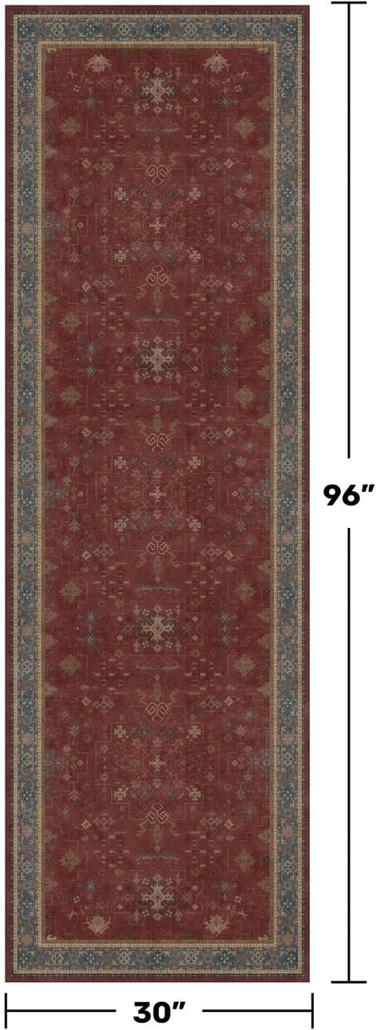 Dark Red 2'6''x8' Wide Hallway Runner Rug - Washable Kitchen Sink Rug, Non Slip 8ft Long Runner Rug for Entryway, Burgundy Turkish Floral Print Home Décor