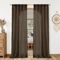 LAMIT Dark Brown Linen Boho Curtains 80 inch Length 2 Panels, Light Filtering Semi Sheer Panels Back Tab and Rod Pocket Neutral Drapes for Bedroom/Living Room, 34 x 80 Inch