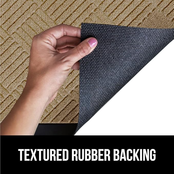GORILLA GRIP 100% Waterproof All-Season WeatherMAX Doormat US Designed Natural Rubber, Stain and Fade Resistant, Low Profile Indoor Outdoor Door Mats, Easy Clean Patio Mat, 29x17, Beige Diamond