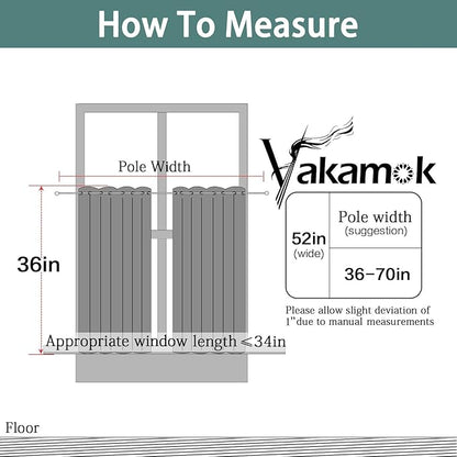 Yakamok 36 Inch Blackout Curtains Panels with Grommets, Aqua Room Darkening Thermal Insulated Window Drapes for Living Room/Bedroom, W52 x L36, Aqua, 2 Panels
