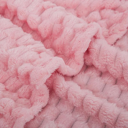 Puncuntex Light Pink Throw Blanket 90"×90" inches Fuzzy 3D Jacquard Decorative Flannel Fleece Super Soft Plush Cozy Blanket for Couch Sofa Chair Lightweight