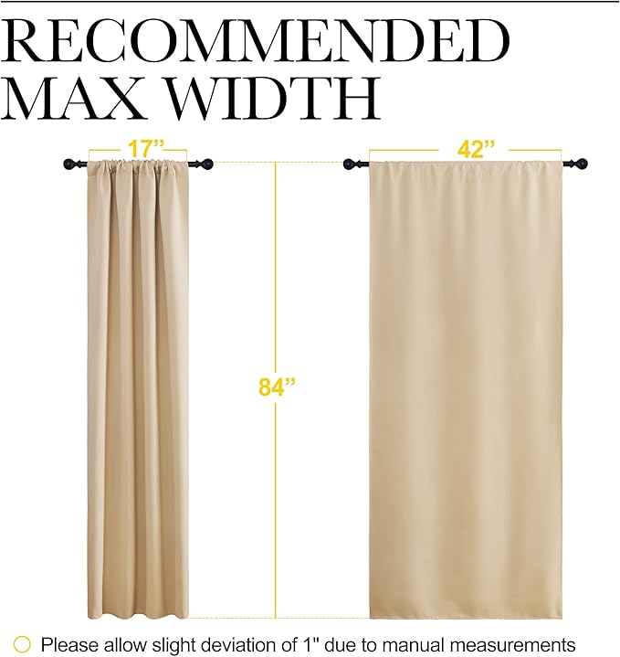 NICETOWN Kitchen Room Darkening Curtains - Panel Home Fashion Thermal Insulated Solid Rod Pocket Curtains for Window(Biscotti Beige, 1 Pair, 42 inches Wide by 84 inches Long)